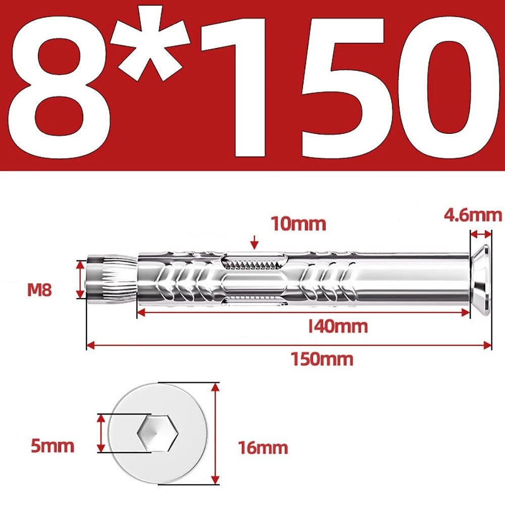 M6–M12 Countersunk Hex Socket Expansion Bolts — 304 & 201 Stainless Steel, A-Type & B-Type