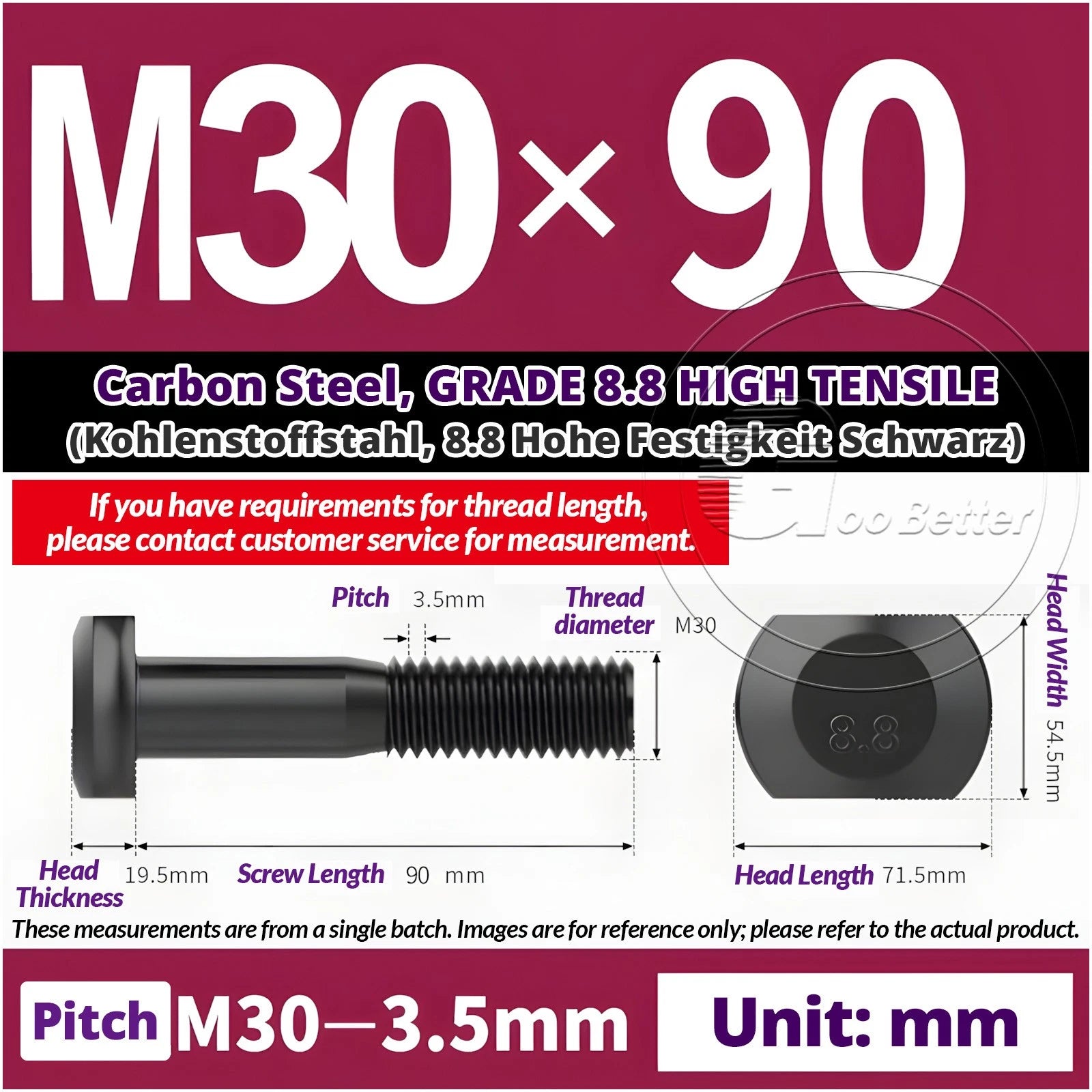 T-Slot Bolts M22 - M42 T Track Bolts 70mm to 500mm Long GRADE 8.8 HIGH TENSILE