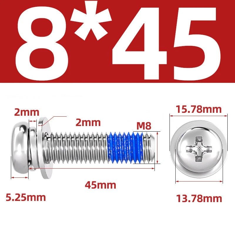 A2 Stainless Steel Phillips Pan Head Machine Screws with Flat & Spring Washers — M2 to M10 - HomeDIYer