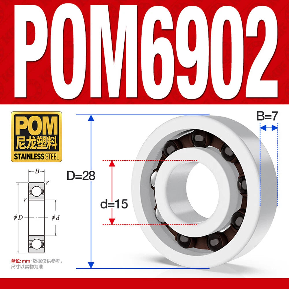 POM Plastic Bearing Glass Ball Miniature Deep Groove Ball Bearings Various Sizes