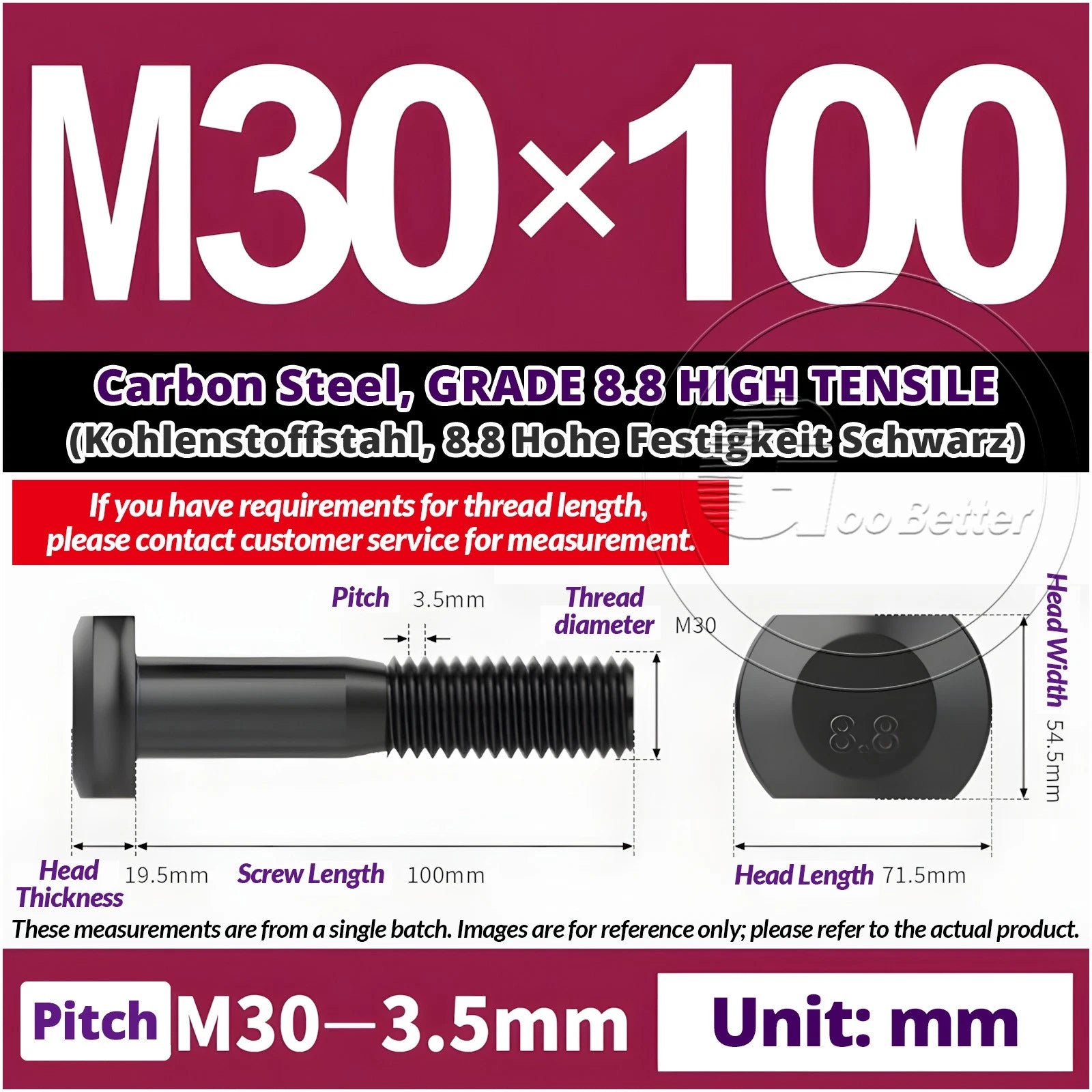 T-Slot Bolts M22 - M42 T Track Bolts 70mm to 500mm Long GRADE 8.8 HIGH TENSILE