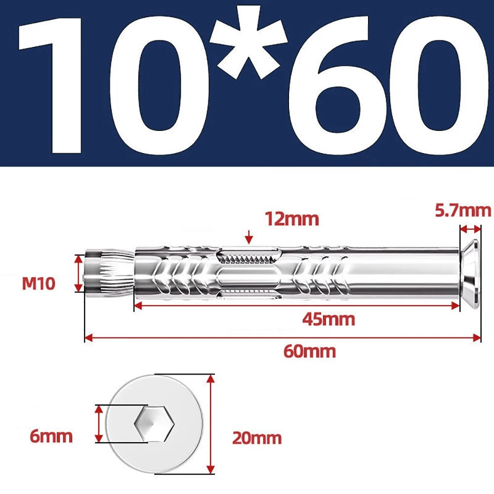 M6–M12 Countersunk Hex Socket Expansion Bolts — 304 & 201 Stainless Steel, A-Type & B-Type
