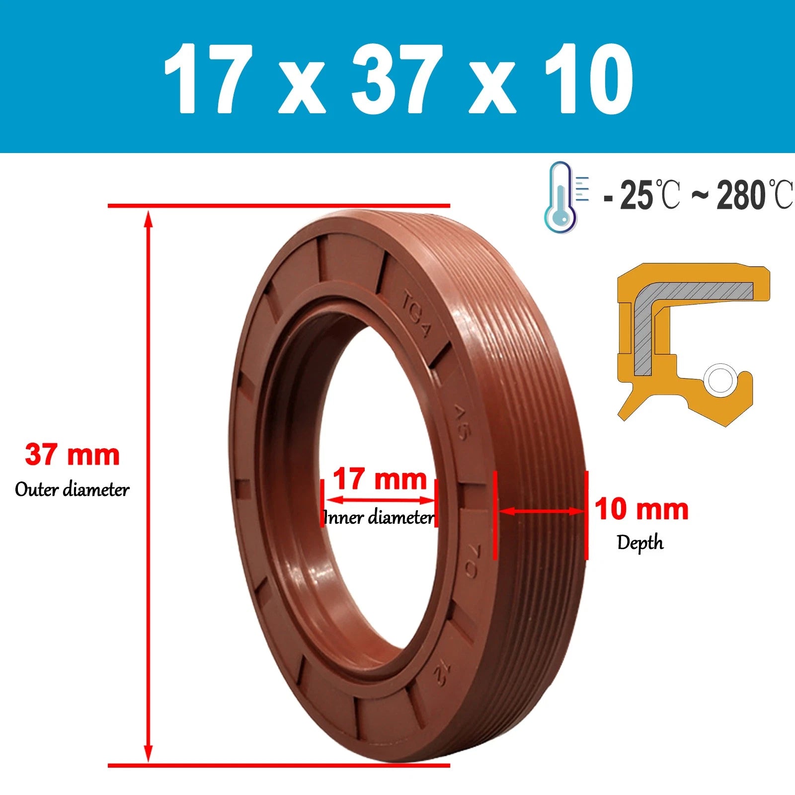 Metric TC Rotary Oil Shaft Seal FKM Fluorine Double Lip Seal 16mm - 21mm Shaft