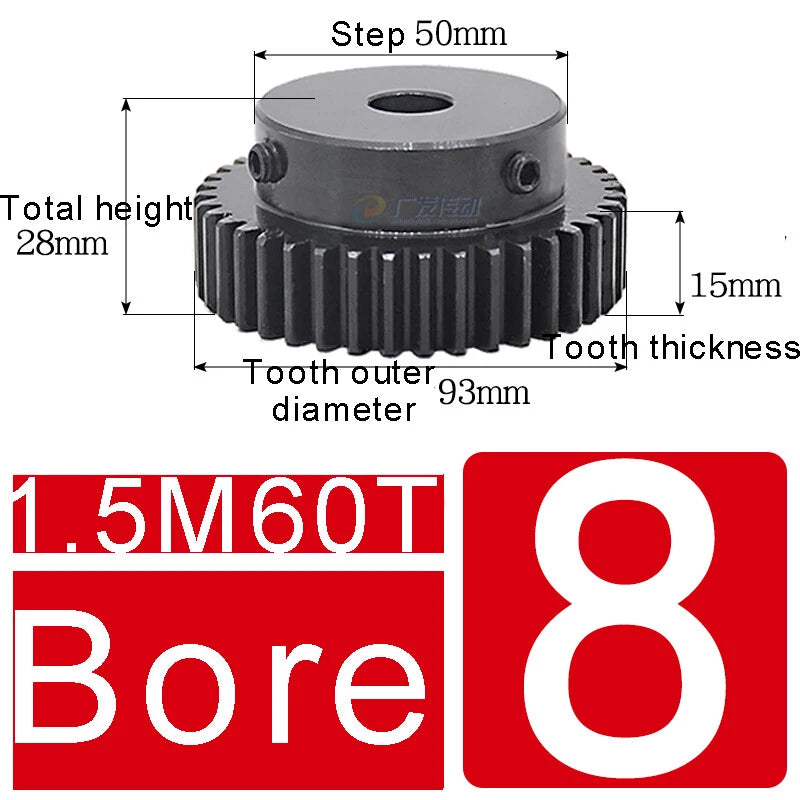 1.5Mod 45# Steel Spur Gears 10-150T Pinion Gear With Step Motor Gear Bore 5-25mm