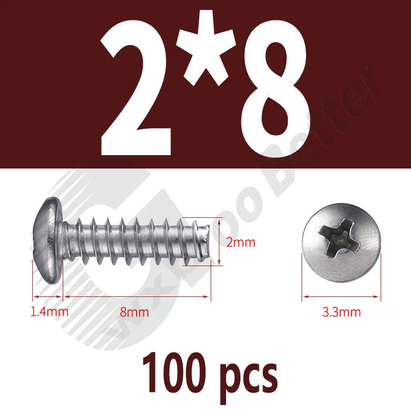 Pan Head Sheet Metal Screws Metric M1~M6 A2 Stainless Steel Sheet Metal Screws
