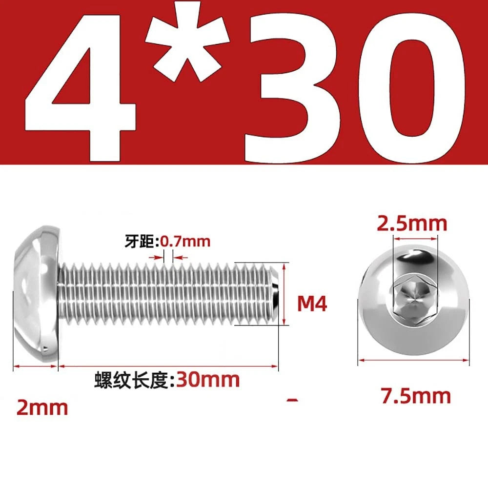 M1.6–M5 A2 Stainless Steel Button Head Socket Cap Screws – Round Pan Head, Hex Drive, Fully Threaded