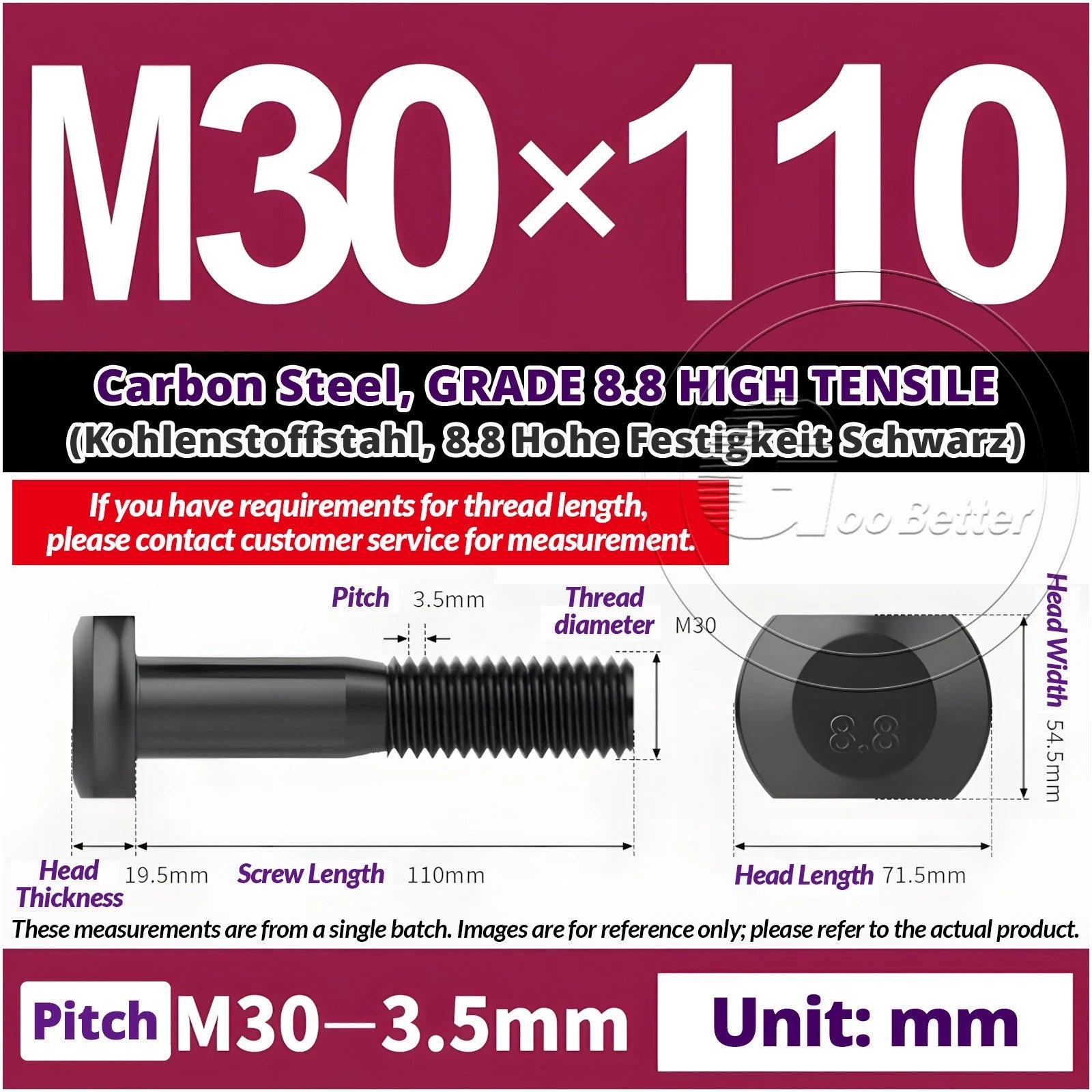 T-Slot Bolts M22 - M42 T Track Bolts 70mm to 500mm Long GRADE 8.8 HIGH TENSILE