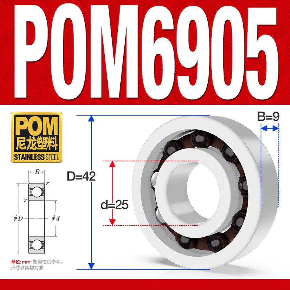 POM Plastic Bearing Glass Ball Miniature Deep Groove Ball Bearings Various Sizes