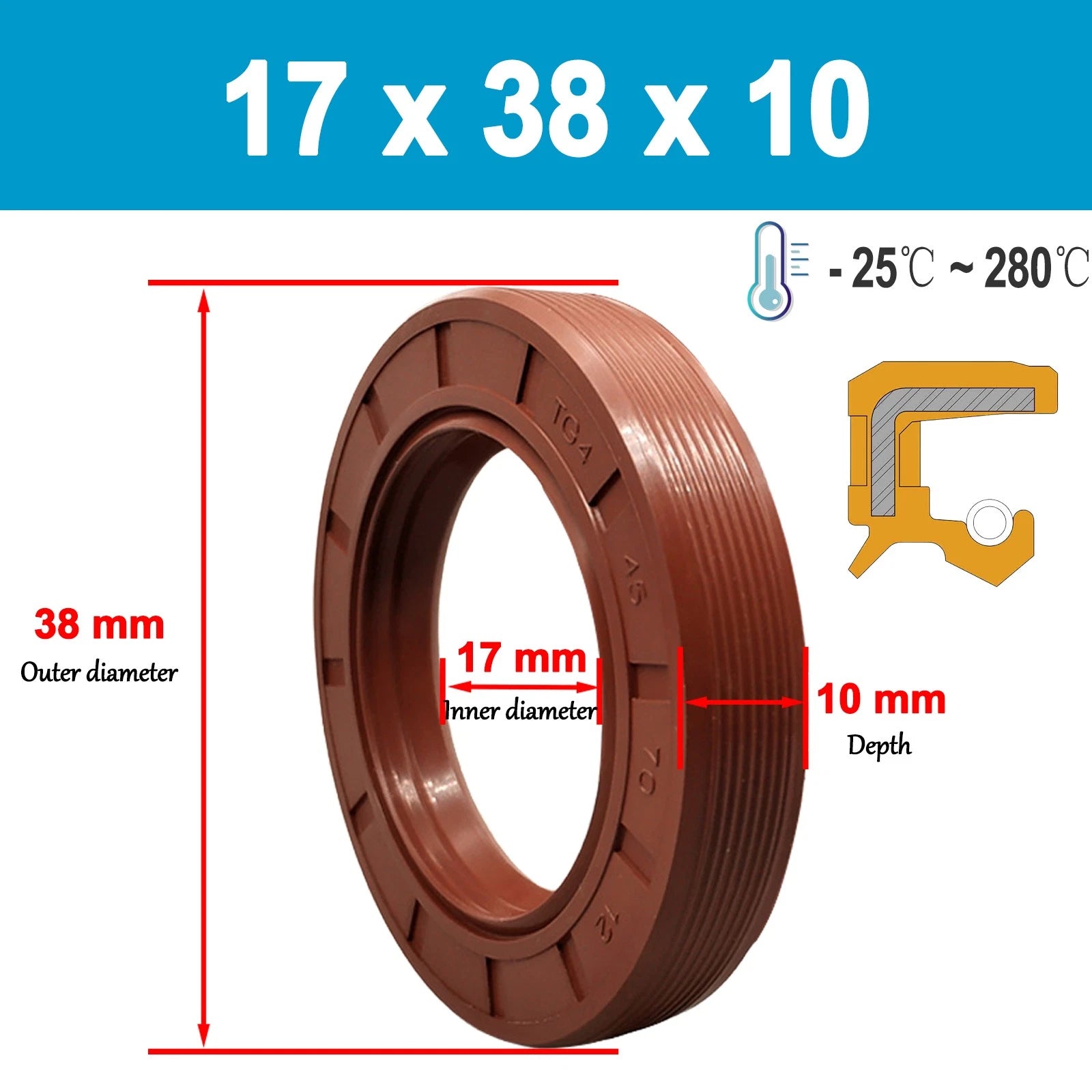 Metric TC Rotary Oil Shaft Seal FKM Fluorine Double Lip Seal 16mm - 21mm Shaft