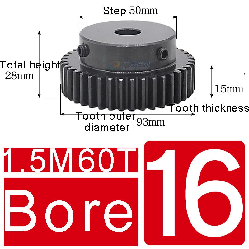 1.5Mod 45# Steel Spur Gears 10-150T Pinion Gear With Step Motor Gear Bore 5-25mm