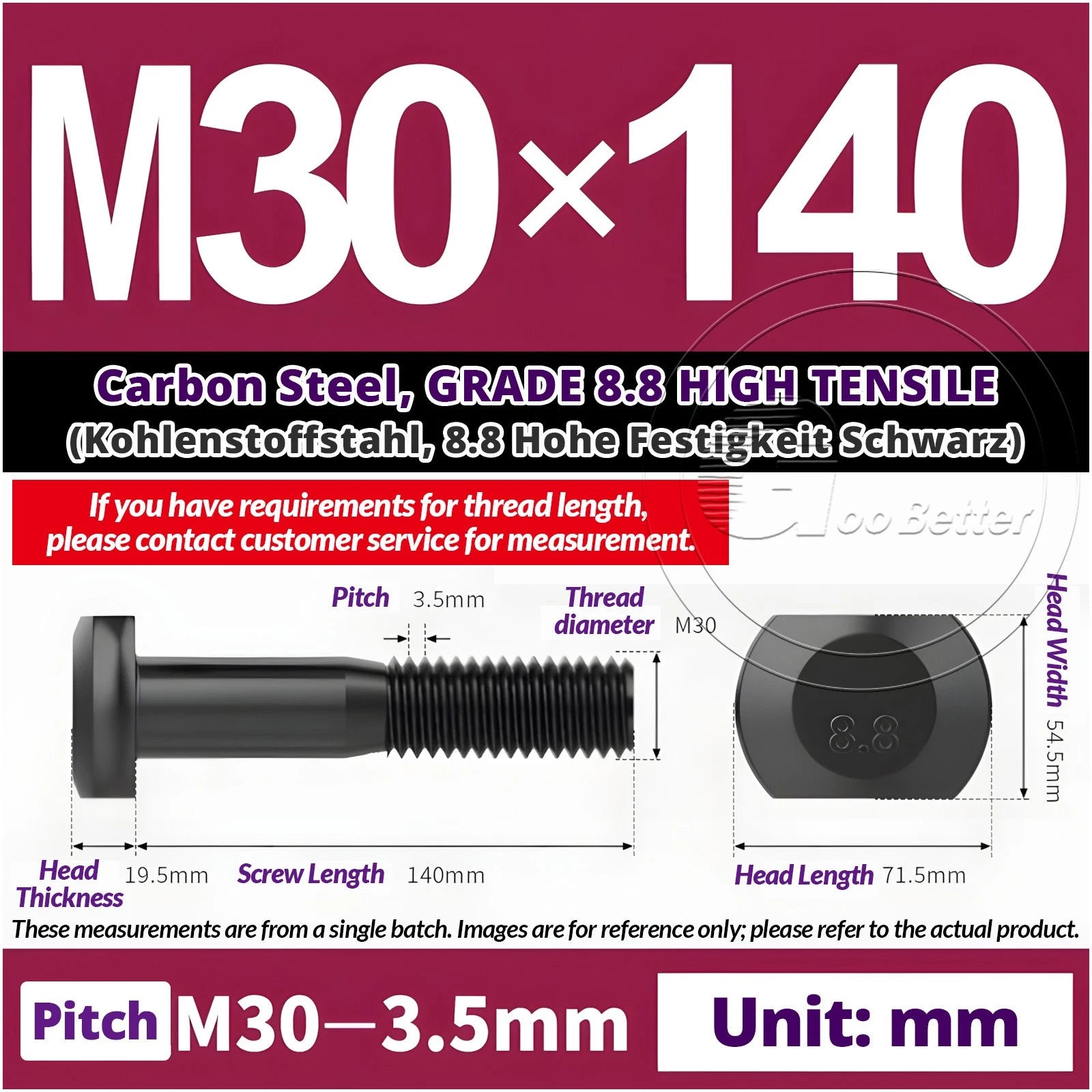 T-Slot Bolts M22 - M42 T Track Bolts 70mm to 500mm Long GRADE 8.8 HIGH TENSILE