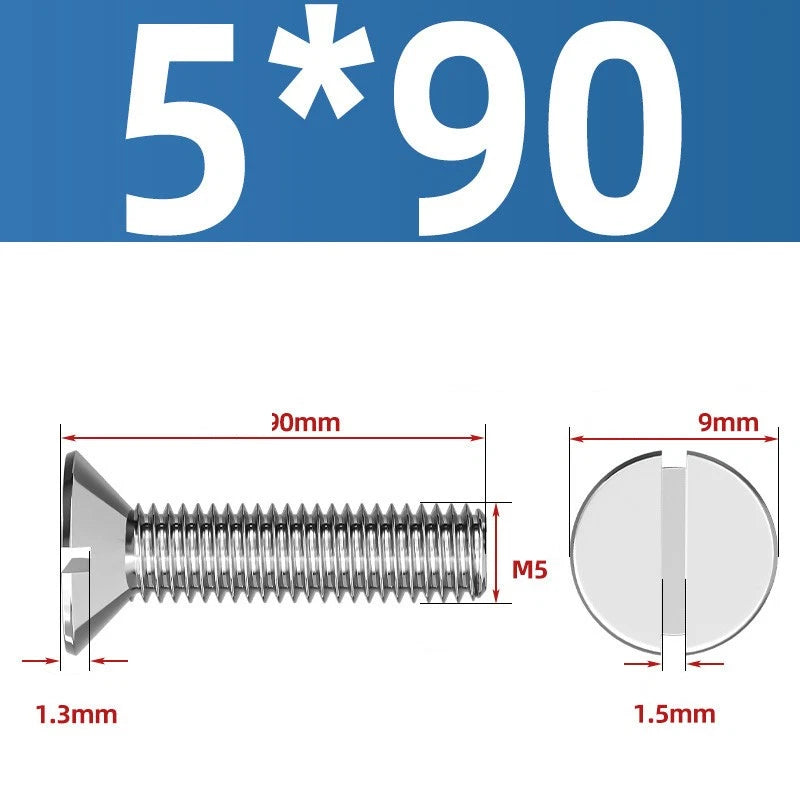A2 Stainless Steel Slotted Countersunk Machine Screws — M1.6 to M10, Flat Head CSK Bolts