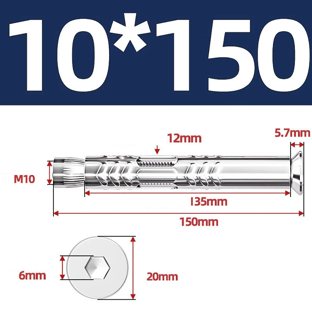 M6–M12 Countersunk Hex Socket Expansion Bolts — 304 & 201 Stainless Steel, A-Type & B-Type