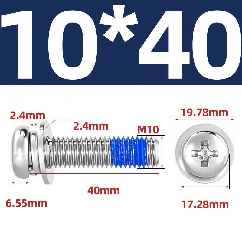 A2 Stainless Steel Phillips Pan Head Machine Screws with Flat & Spring Washers — M2 to M10 - HomeDIYer