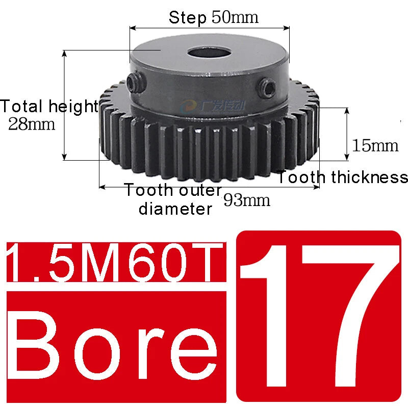1.5Mod 45# Steel Spur Gears 10-150T Pinion Gear With Step Motor Gear Bore 5-25mm
