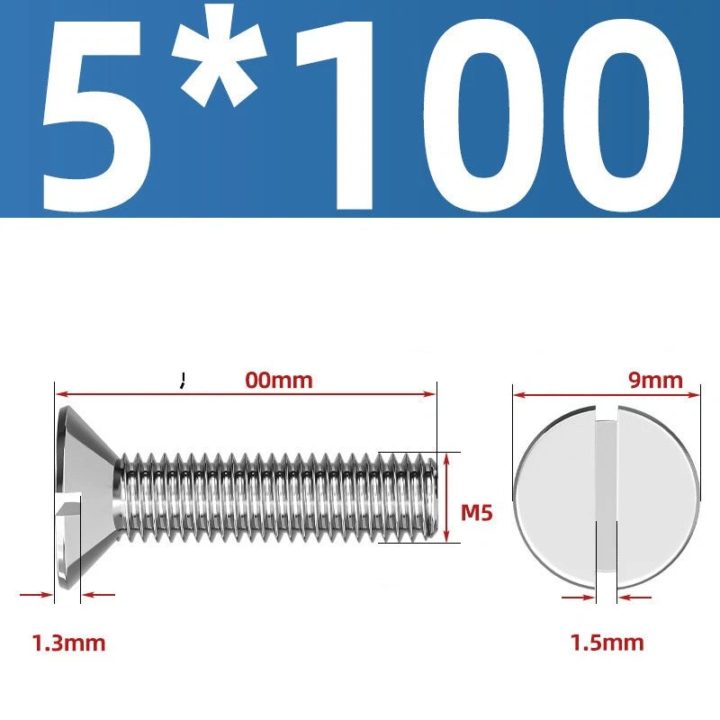 A2 Stainless Steel Slotted Countersunk Machine Screws — M1.6 to M10, Flat Head CSK Bolts