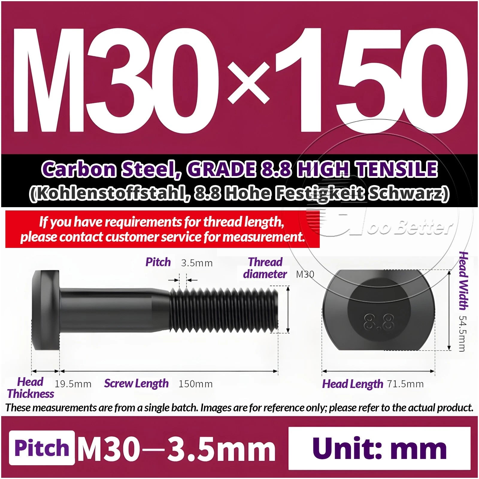 T-Slot Bolts M22 - M42 T Track Bolts 70mm to 500mm Long GRADE 8.8 HIGH TENSILE