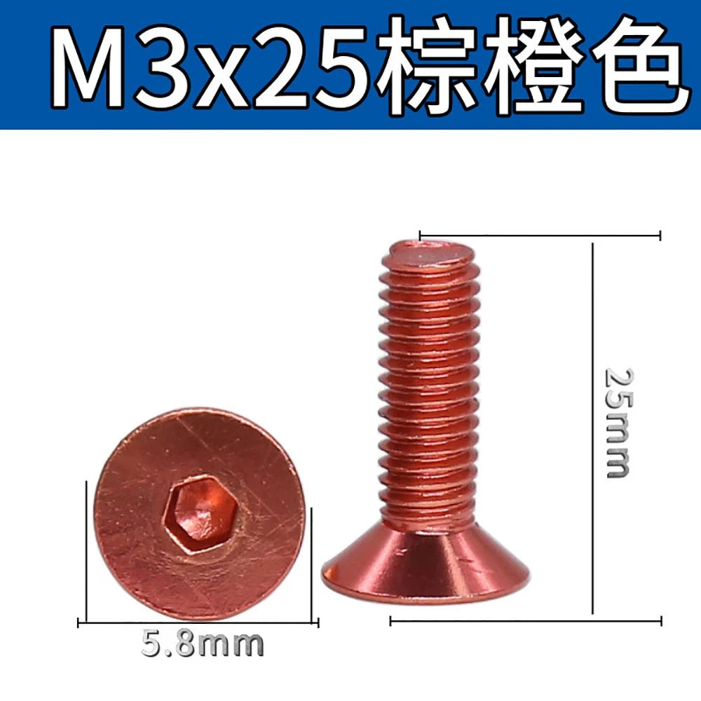 M3 Countersunk Hex Socket Aluminum Anodized Machine Screws — 10 Colors, 5–50 Pcs