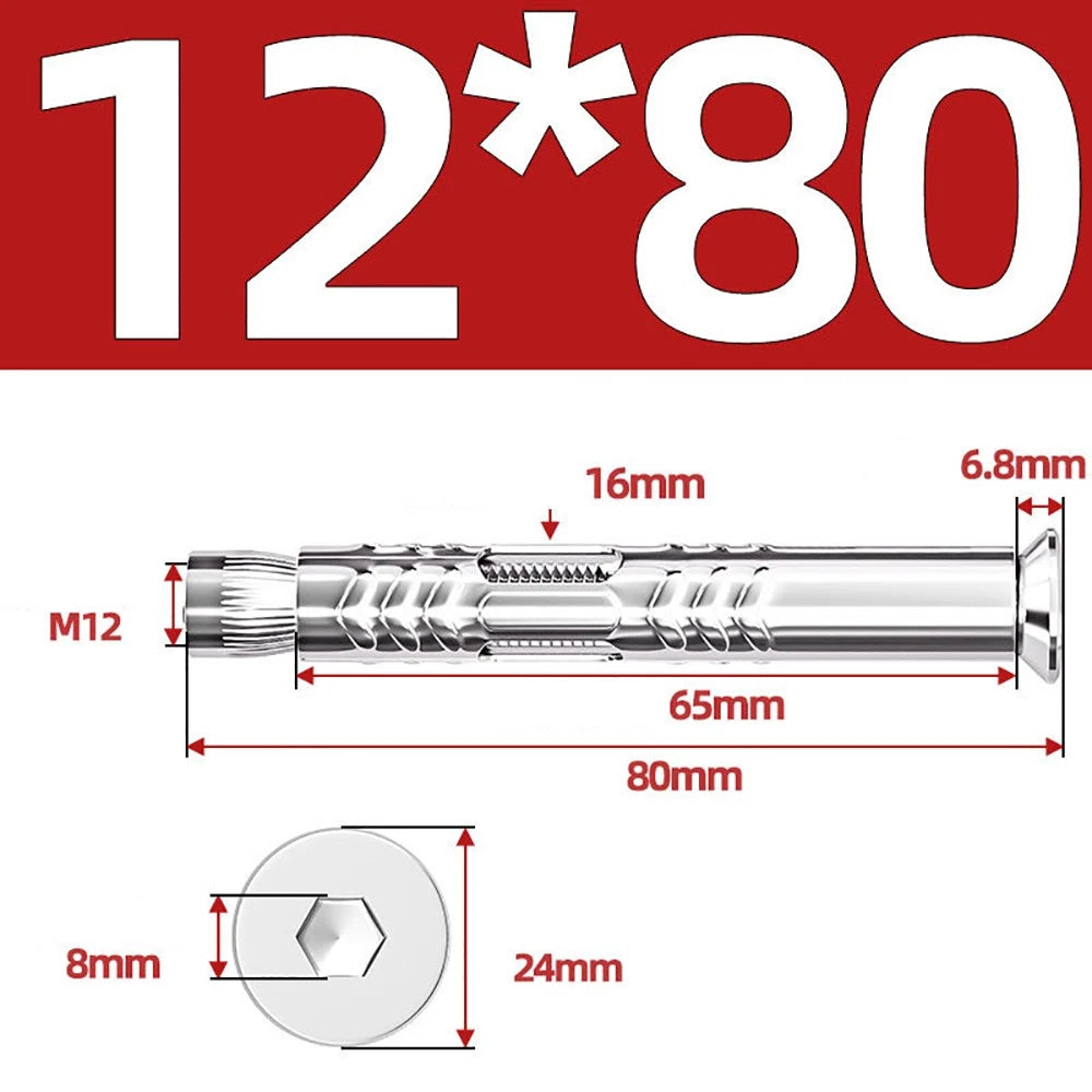 M6–M12 Countersunk Hex Socket Expansion Bolts — 304 & 201 Stainless Steel, A-Type & B-Type