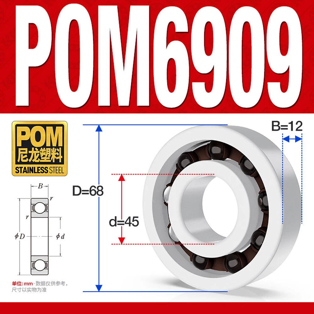 POM Plastic Bearing Glass Ball Miniature Deep Groove Ball Bearings Various Sizes