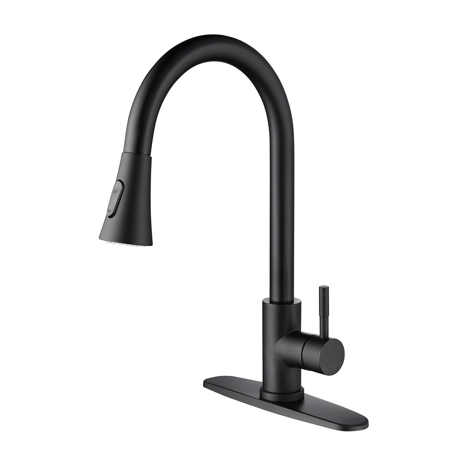 Matte Black Pull-Out Kitchen Faucet with 360° Flexibility.
