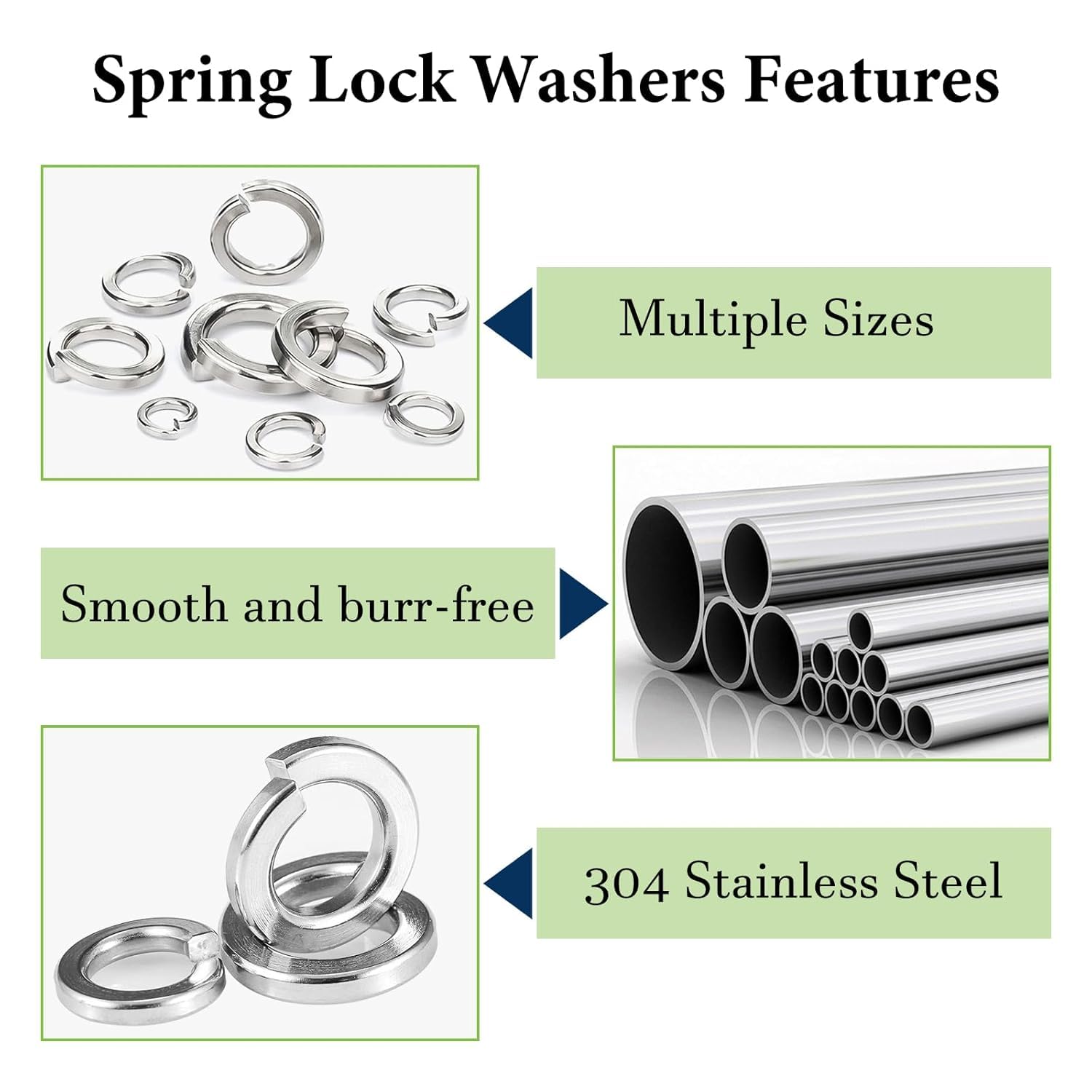 10Pcs Spring Lock Washers Metric Split Lock Washer Set,304 Stainless Steel Lock Washers for Screws Bolts