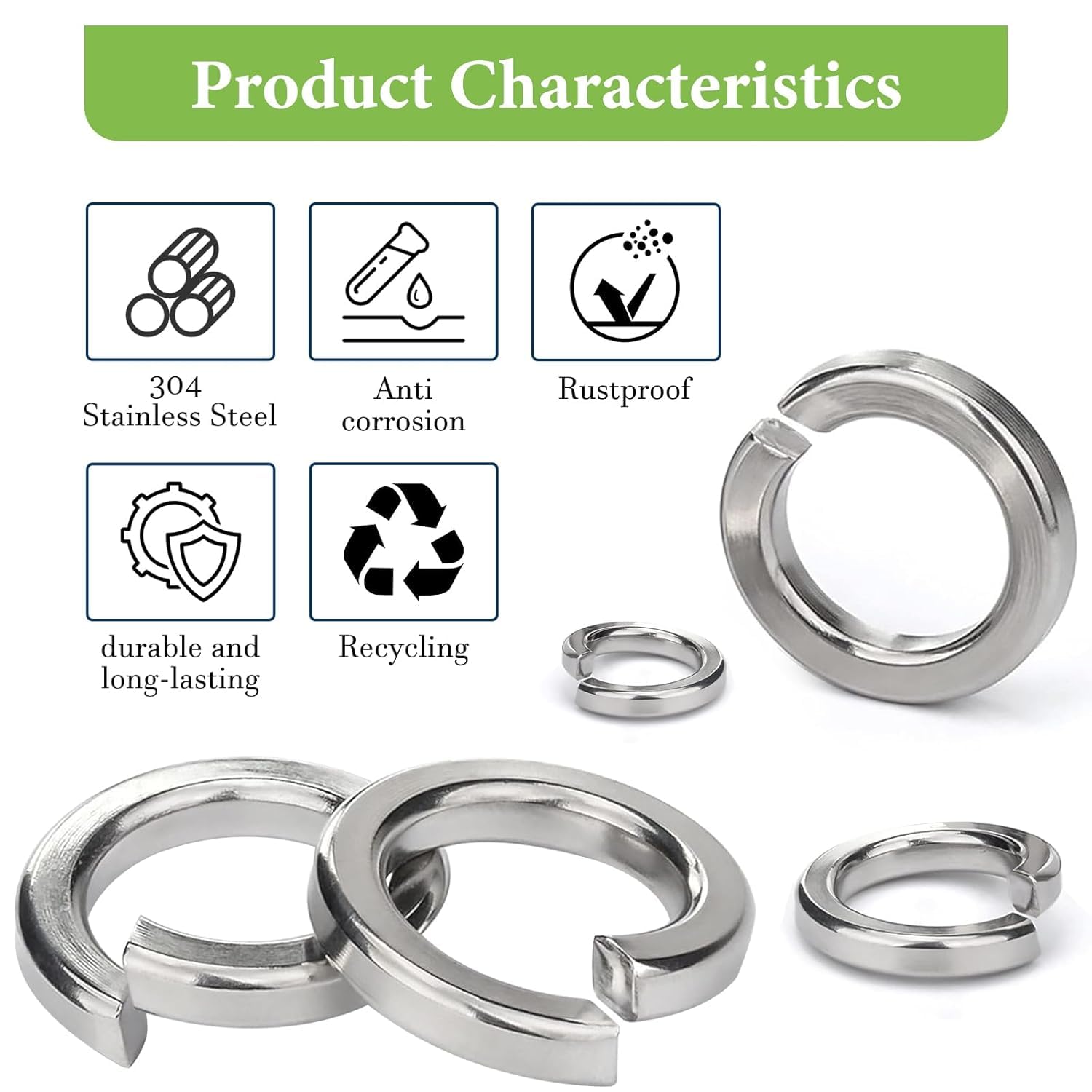10Pcs Spring Lock Washers Metric Split Lock Washer Set,304 Stainless Steel Lock Washers for Screws Bolts