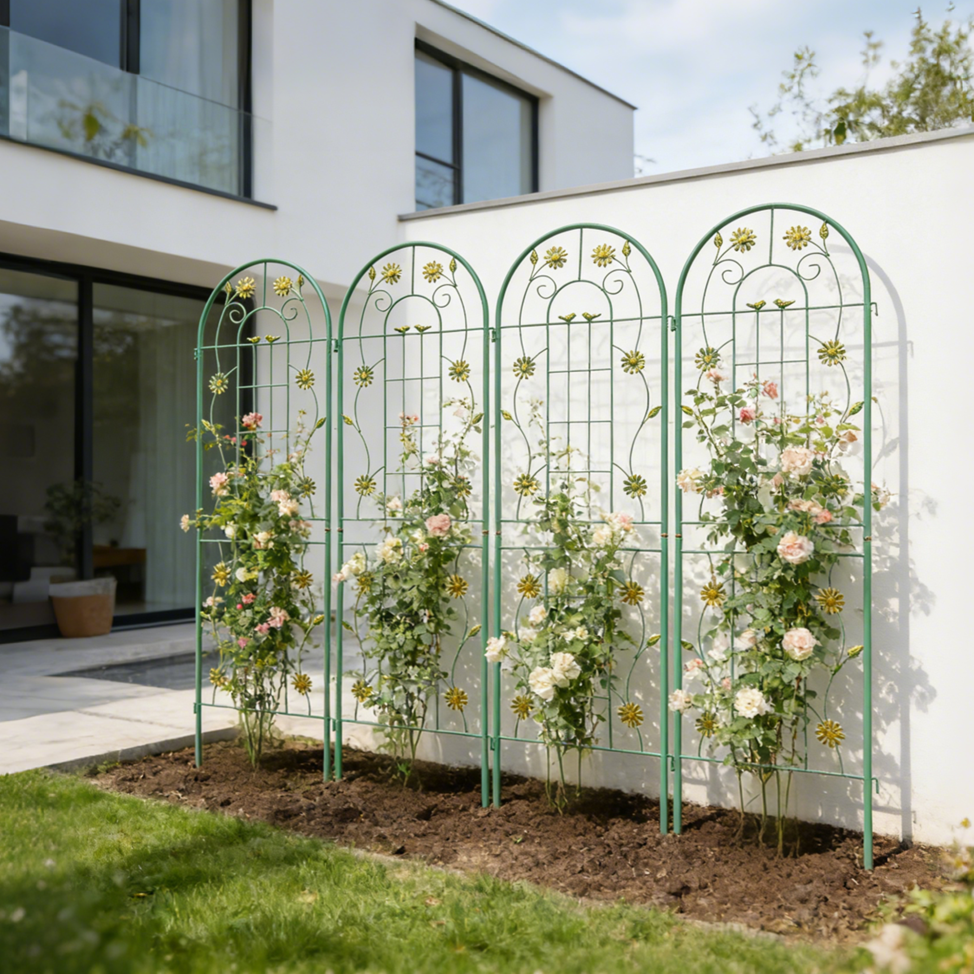 2 Pack Metal Garden Trellis 71" x 19.7" Rustproof Trellis for Climbing Plants Outdoor Flower Support Green
