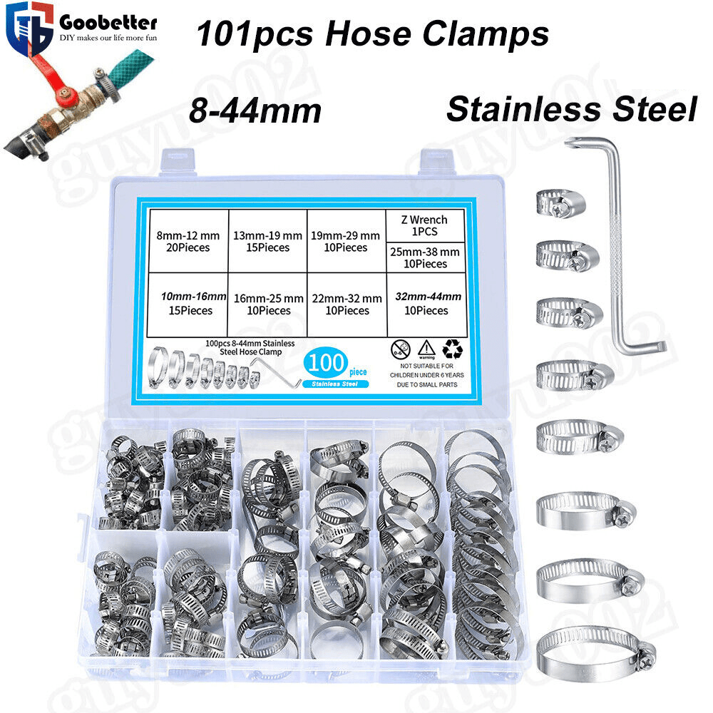 101pcs Hose Clamps Set Jubilee Type Pipe Tube Clips Stainless Steel 8mm To 44mm - HomeDIYer