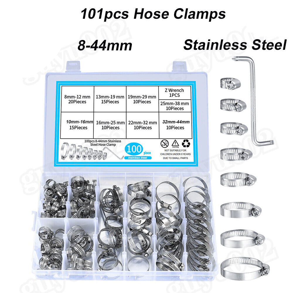 101pcs Hose Clamps Set Jubilee Type Pipe Tube Clips Stainless Steel 8mm To 44mm - HomeDIYer