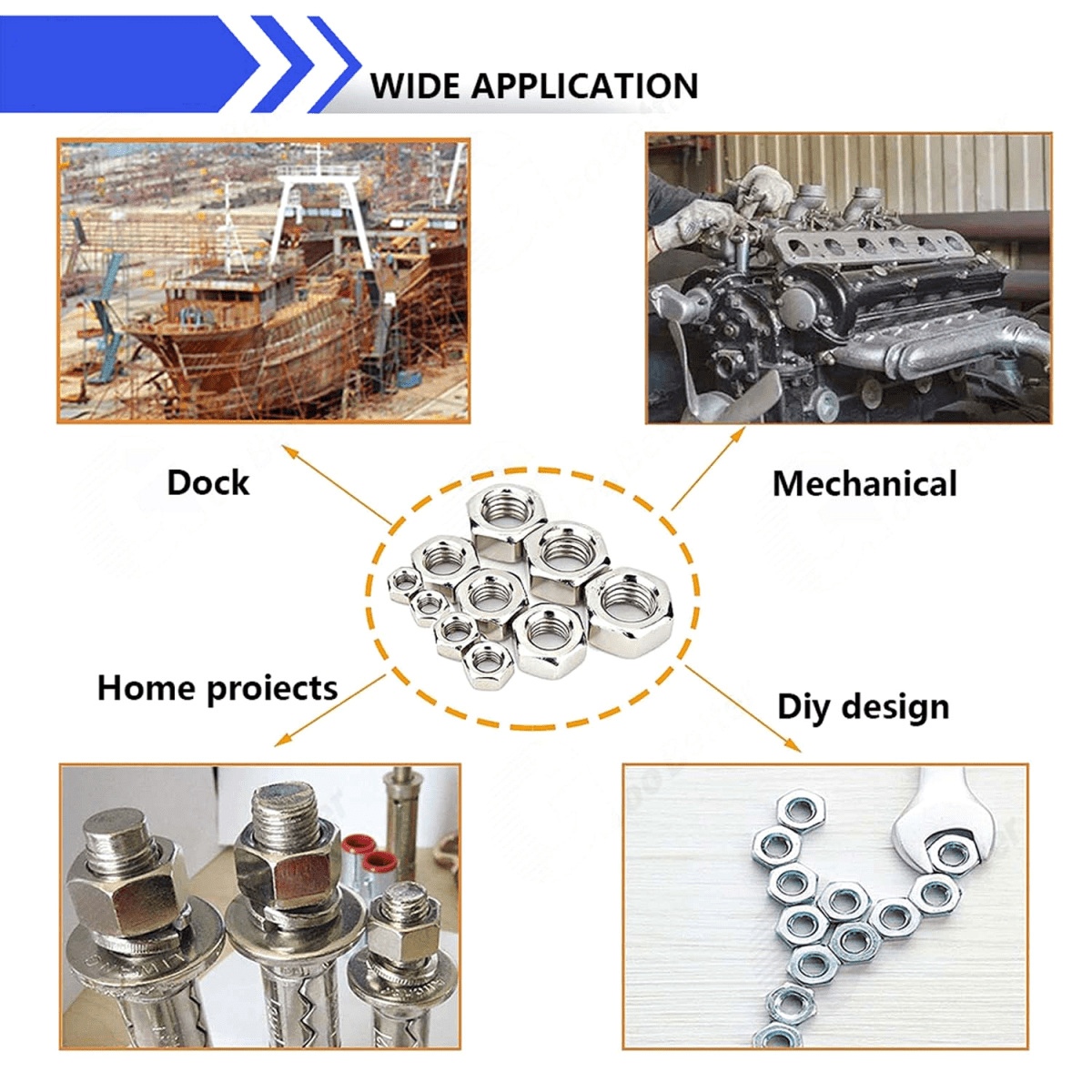 450 Pcs 2 - 1/2" 304 A2 Stainless Steel Hex Nuts Assortment Kit For Screws Bolt - HomeDIYer