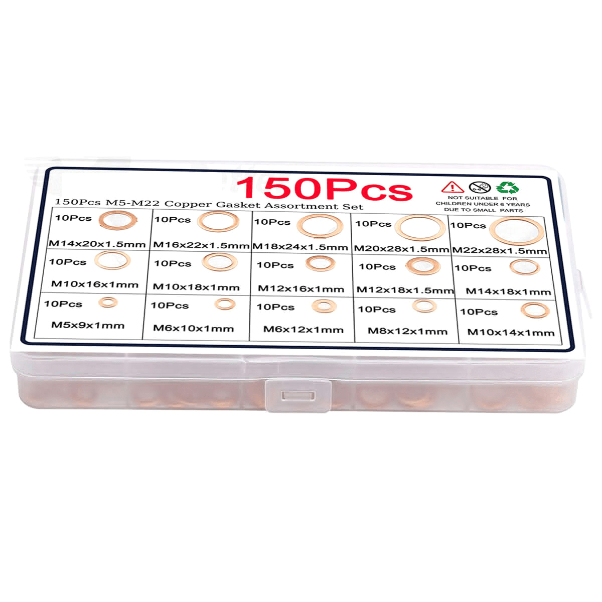 150Pcs M5 - M22 Copper Washer Fasteners Assortment Kit Oil Seal Gasket Industrial - HomeDIYer