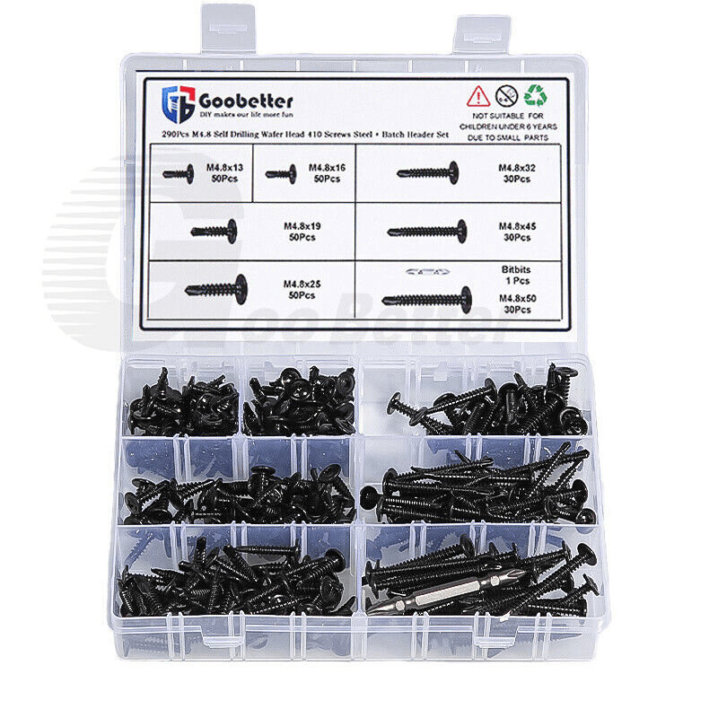 290x M4.8 Phillips head self - drilling screws set Self - tapping sheet metal screws + drill bit - HomeDIYer