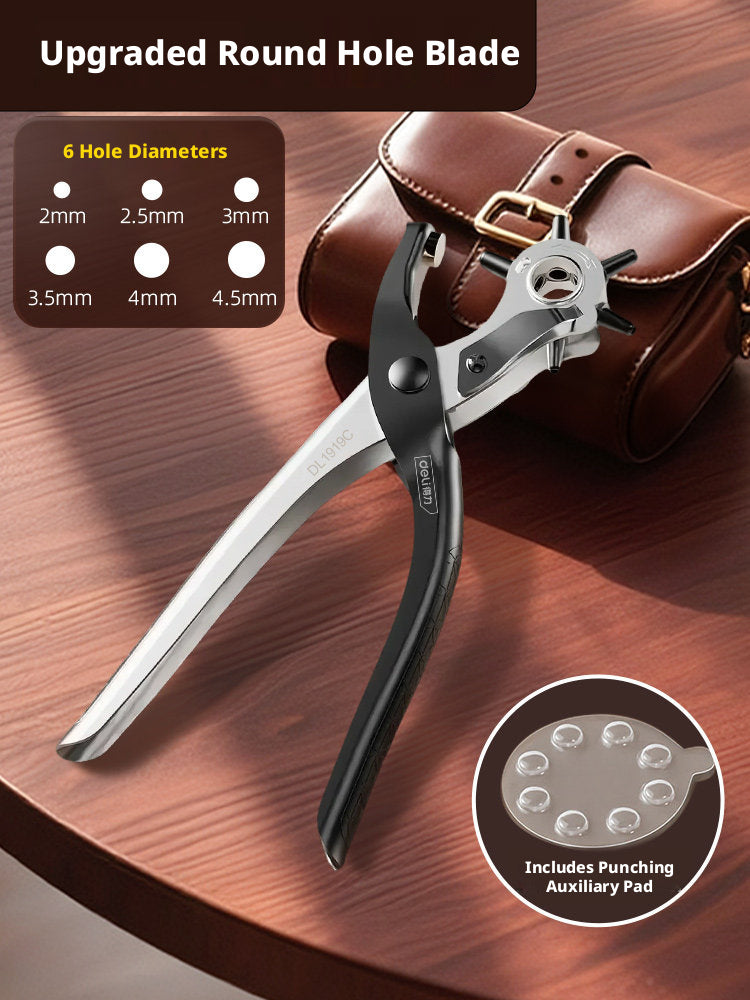 Deli Belt Punch Pliers – Labor‑Saving 6‑Size Rotary Hole Punch for Leather, Belts, Watch Straps