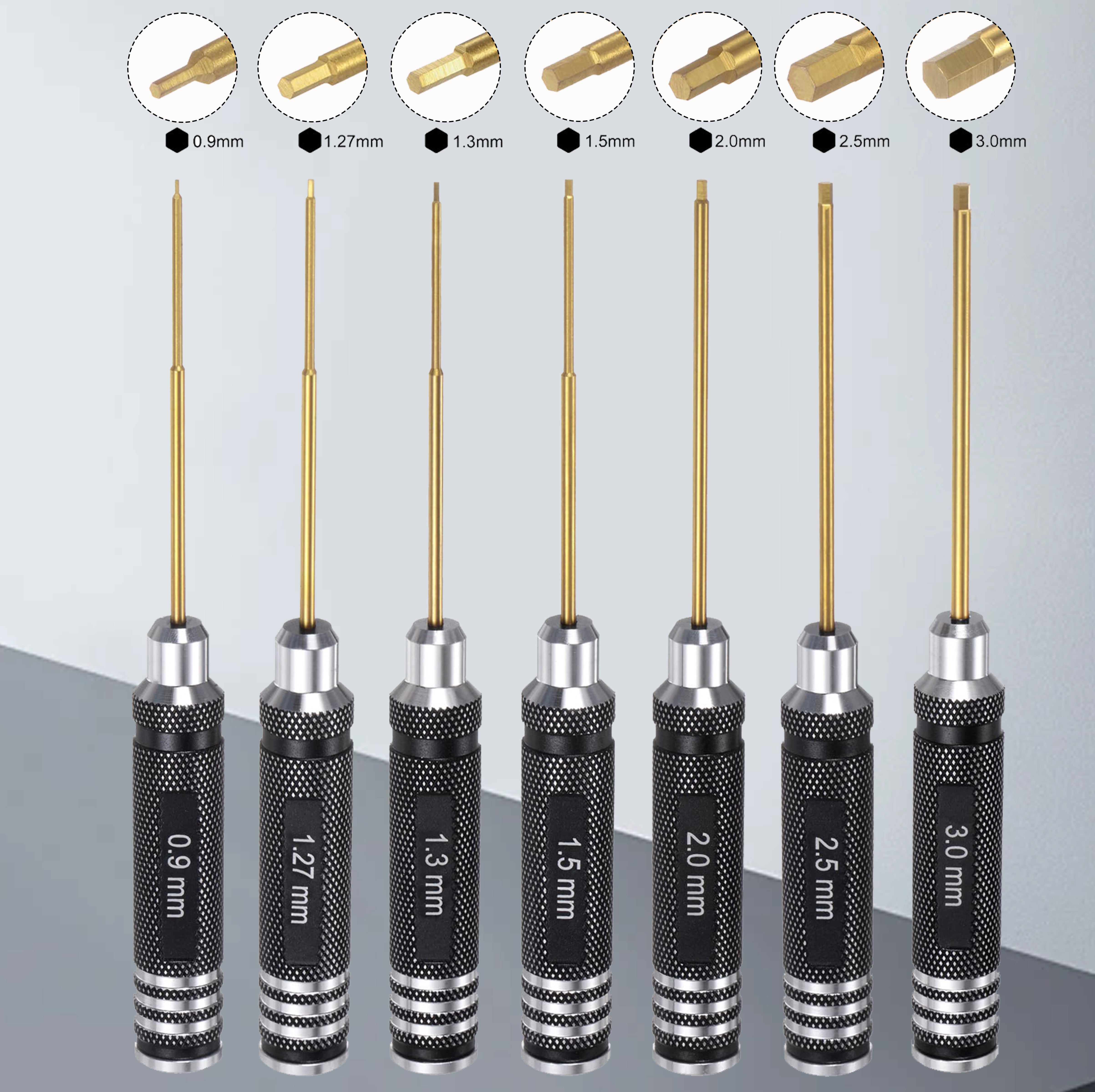 Precision Titanium Coated Hex Screwdriver Set - High Hardness 7-Piece Repair Tool Kit for RC Cars, Boats & Drones