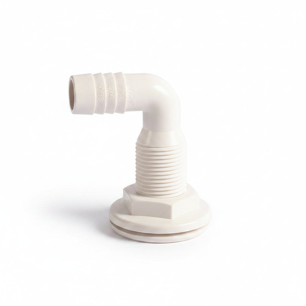 90° Marine Thru-Hull Drain Fitting with Check Valve — Bilge & Waste Water Elbow Outlet