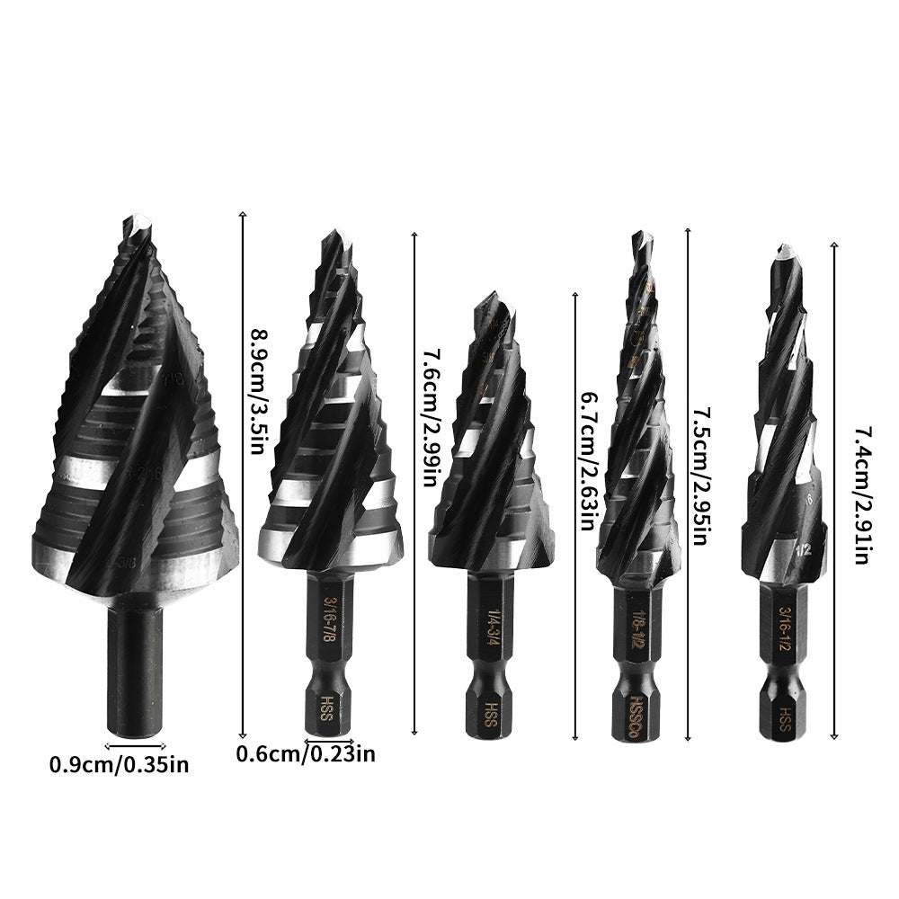10‑Piece HSS Imperial Step Drill Bits · 4‑Flute Hex Shank