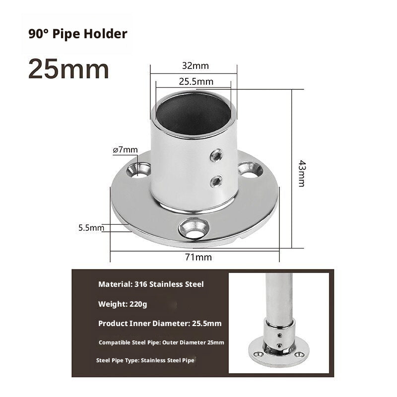 316 Stainless Steel 90-Degree Tube Flange Base – Marine Railing Stanchion Mount, 22–38mm