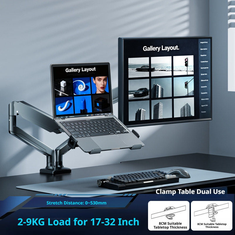 Laptop Desk Mount Arm with Tray – Gas Spring, 10–18 Inch, 3-Axis Adjustable, Clamp & Grommet Base