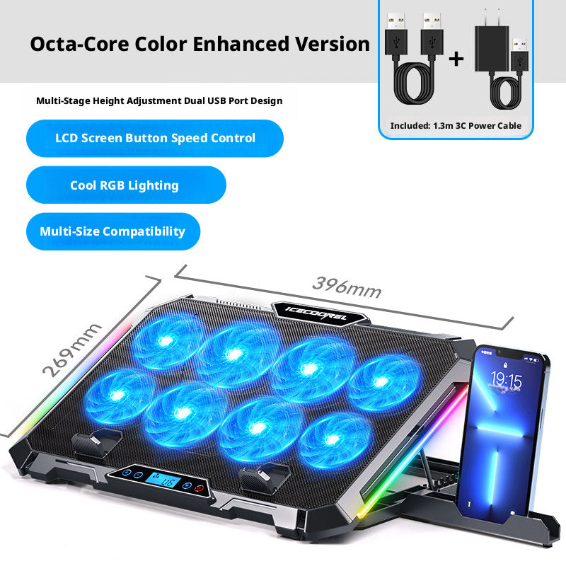 Laptop Cooling Pad with Fan Speed Control & Adjustable Stand – Quiet Cooler for 14–15.6" Gaming Laptops, Compatible with MacBook, Dell, ASUS, Lenovo, HP