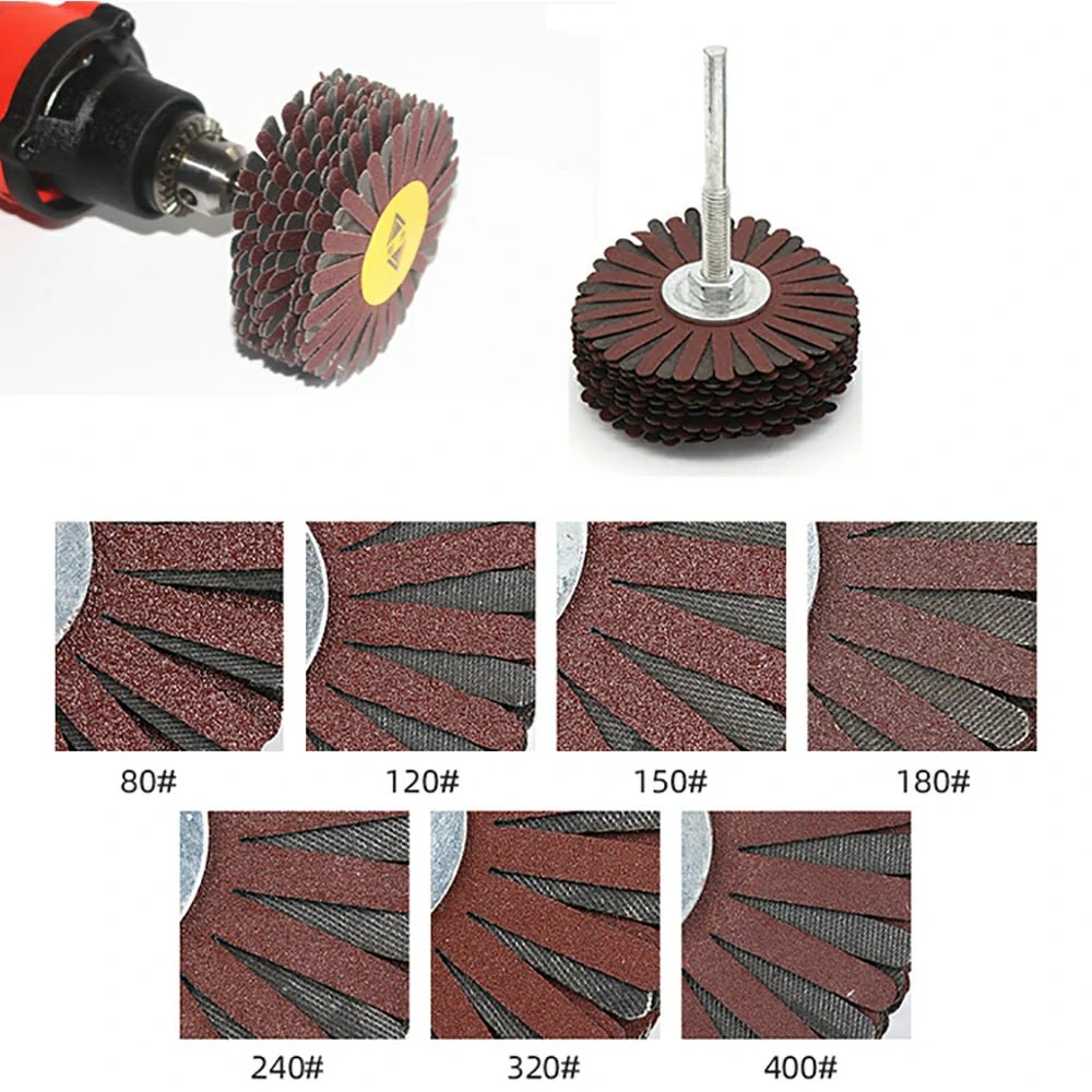 80*6mm shaft Mounted Sandpaper Wire Polishing Wheel Radial Abrasive Brush for Wood Irregular Surface Finish - HomeDIYer