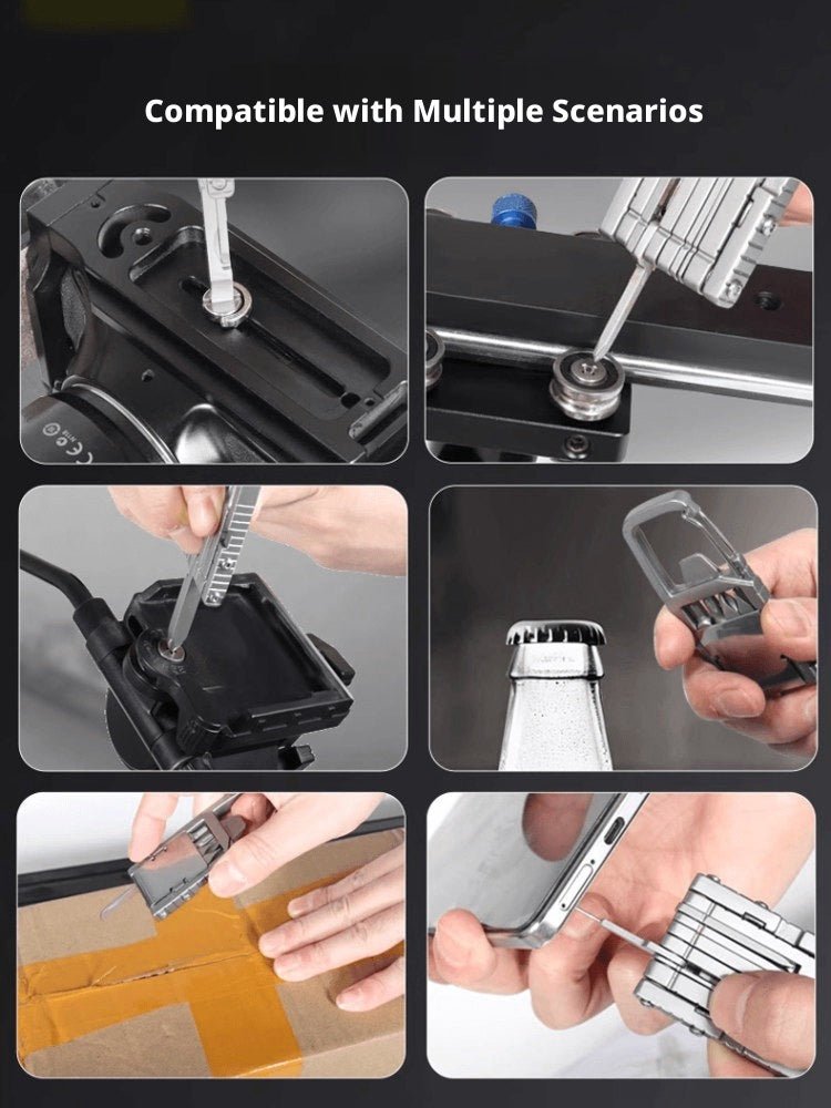 13 - in - 1 Photographer EDC Multi - Tool with Carabiner Keychain Clip - HomeDIYer