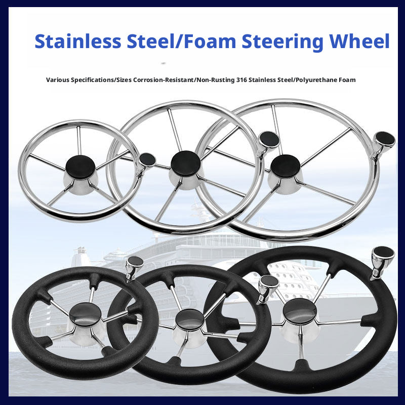 Marine Steering Wheel for Boats – Stainless Steel & Black Foam 11.5 to 15.5 Inch