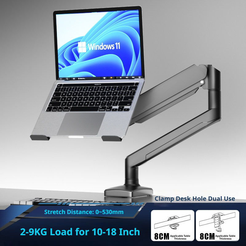 Laptop Desk Mount Arm with Tray – Gas Spring, 10–18 Inch, 3-Axis Adjustable, Clamp & Grommet Base
