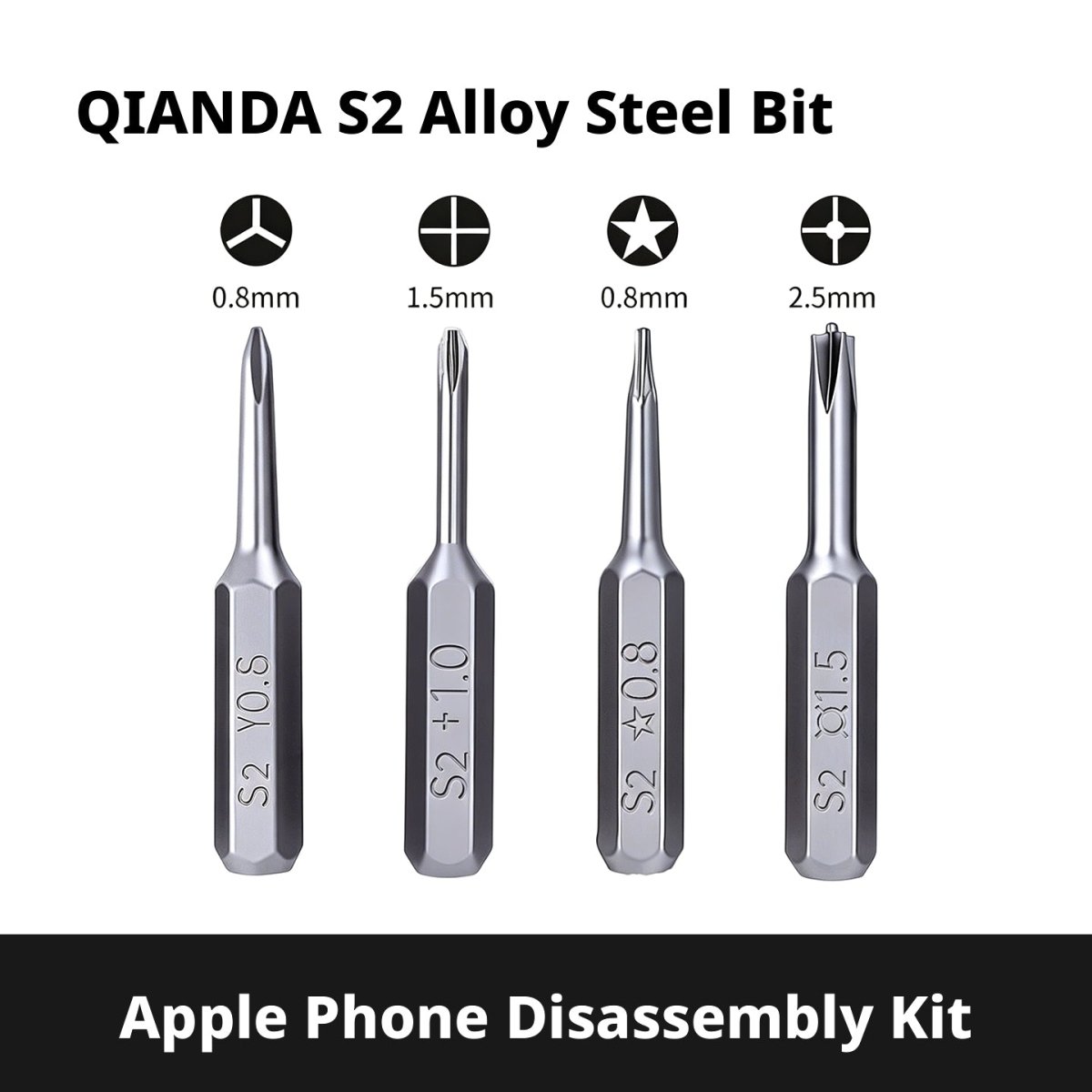 S2 Steel Precision Bit Set with H4 x 28mm Hex Shank – Pentalobe, Phillips, Torx for iPhone, Xiaomi & Smartphone Repair - HomeDIYer