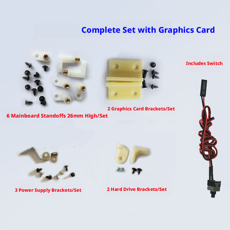 Open Frame PC Test Bench Mounting Kit — Motherboard, PSU, HDD & GPU Brackets with Power Switch Cable