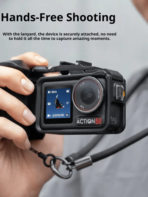 DJI Action 5 Pro / 4 / 3 Street Shooting Handle Kit — Ergonomic Grip with Cage Mount & Lanyard - HomeDIYer