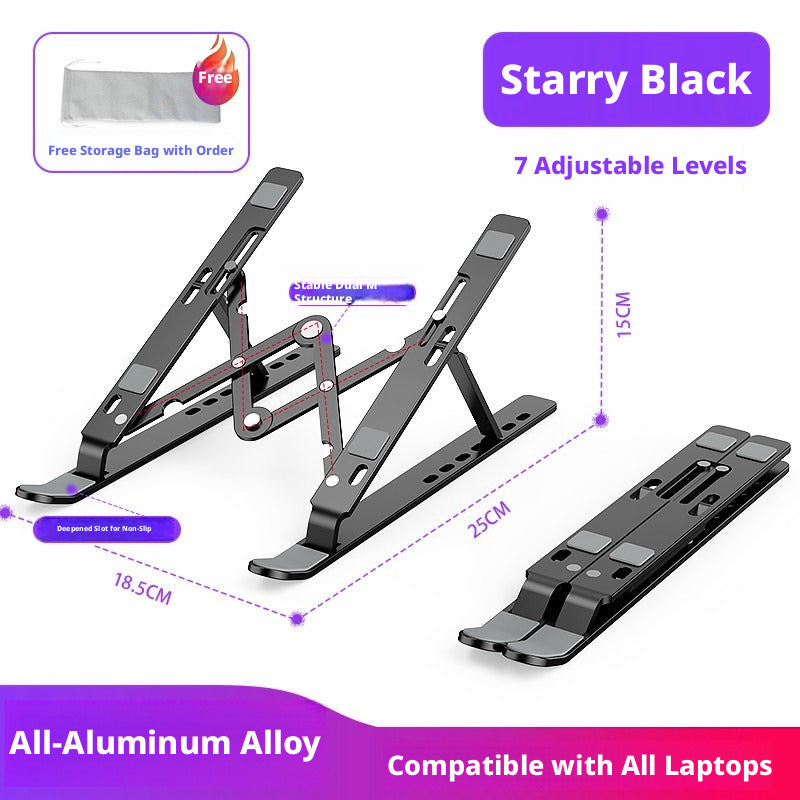 Aluminum Laptop Stand Foldable – 6-Level Height Adjustable Riser with Anti-Slip Silicone, Fits 10–17" Laptops, Compatible with MacBook, Dell, ASUS, HP