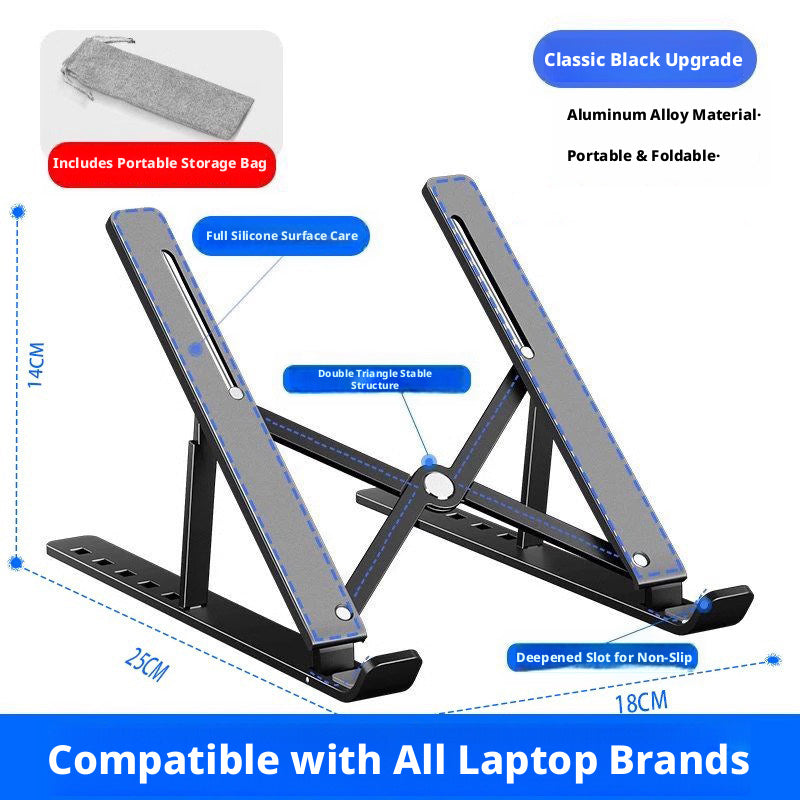 Aluminum Laptop Stand Foldable – 6-Level Height Adjustable Riser with Anti-Slip Silicone, Fits 10–17" Laptops, Compatible with MacBook, Dell, ASUS, HP