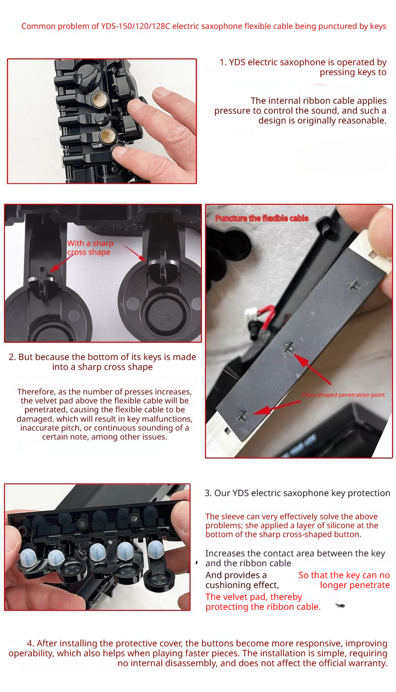 YDS Silicone Key Protector Set – 15pcs for Yamaha YDS-150/120/128C Electric Saxophone (Prevents Ribbon Cable Damage)